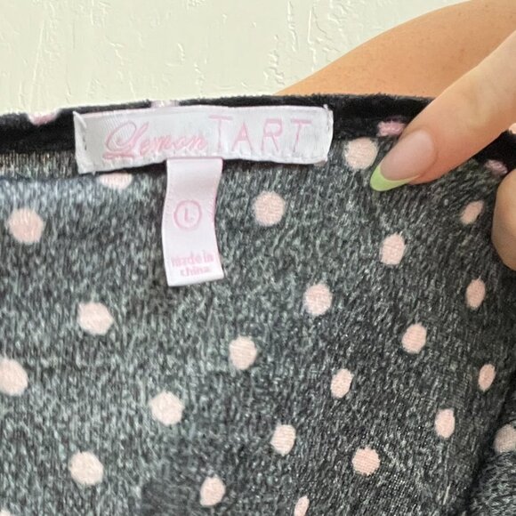 Y2K Style Velvet Black Polka Dot Cami w/ Pink Lace Trim - Picture 5 of 5